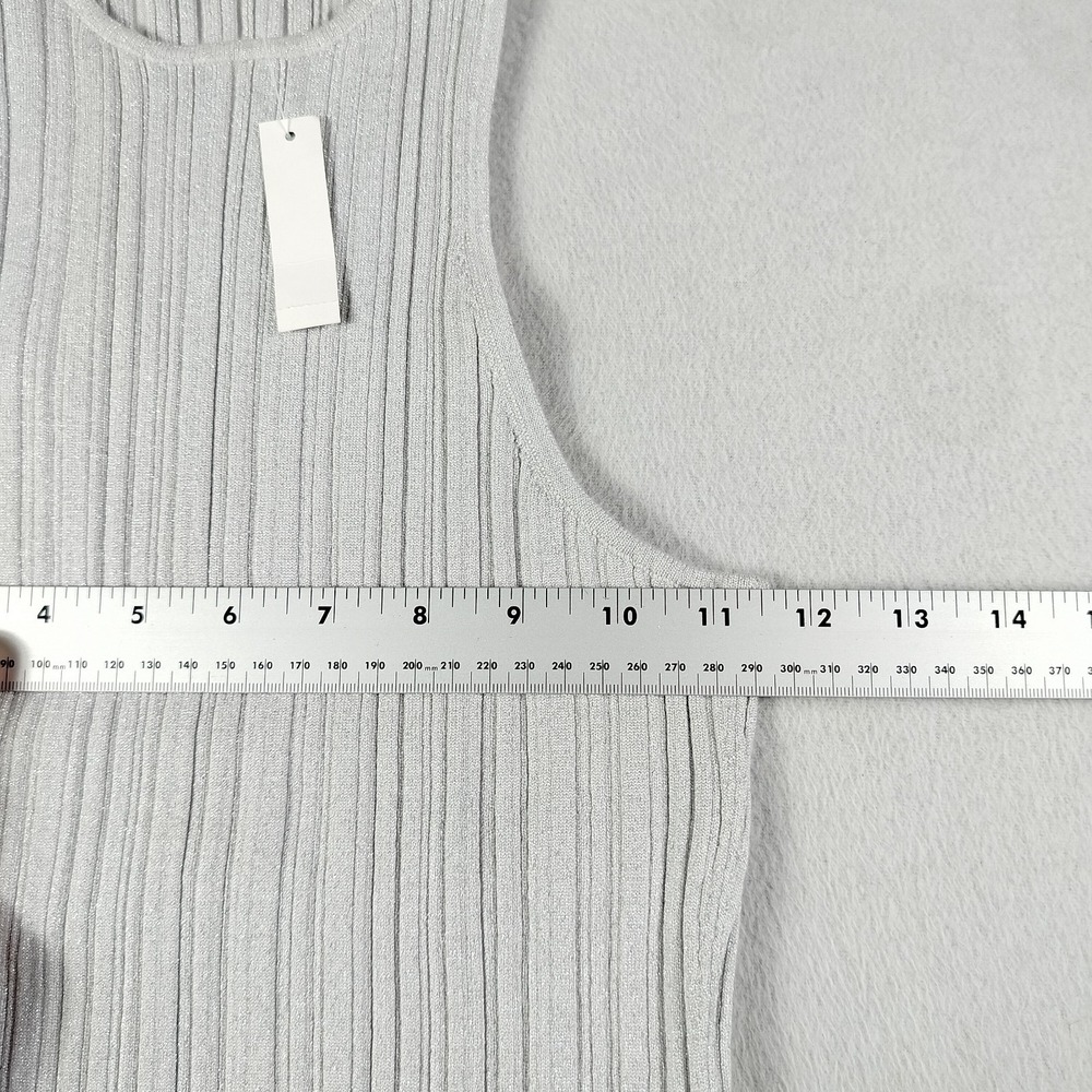 Madewell Tank Silver‎ Womans Small Signature Shimmer Knit Cutaway Sweater Ribbed - Picture 11 of 13